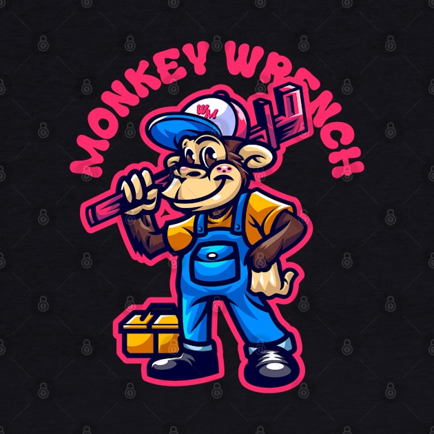 Monkey Wrench Happy Funny Car Mechanic Retro Cartoon Vintage Comic by REVISTANGO